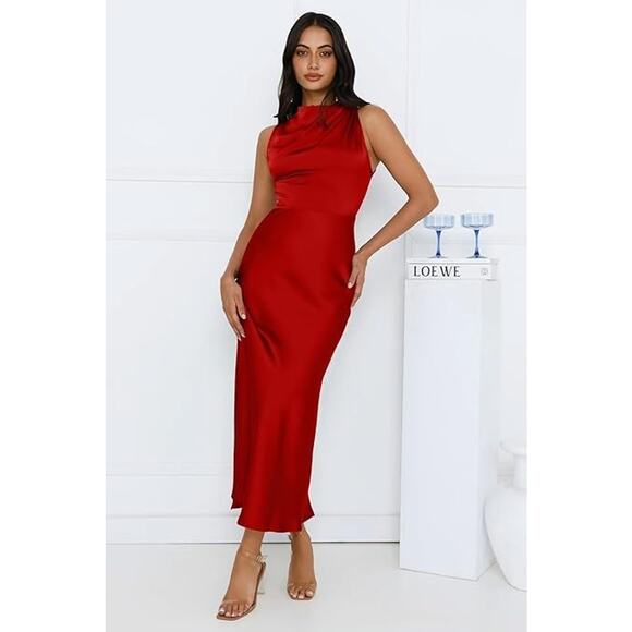 Memoriesea Dresses & Skirts - Memoriesea Women's Sexy Sleeveless Cowl Neck Flowy A Line Party Cocktail Midi Dr